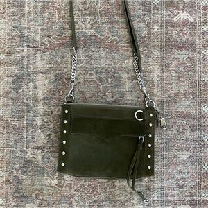 Rebecca Minkoff olive green suede cross body/shoulder bag with silver accents